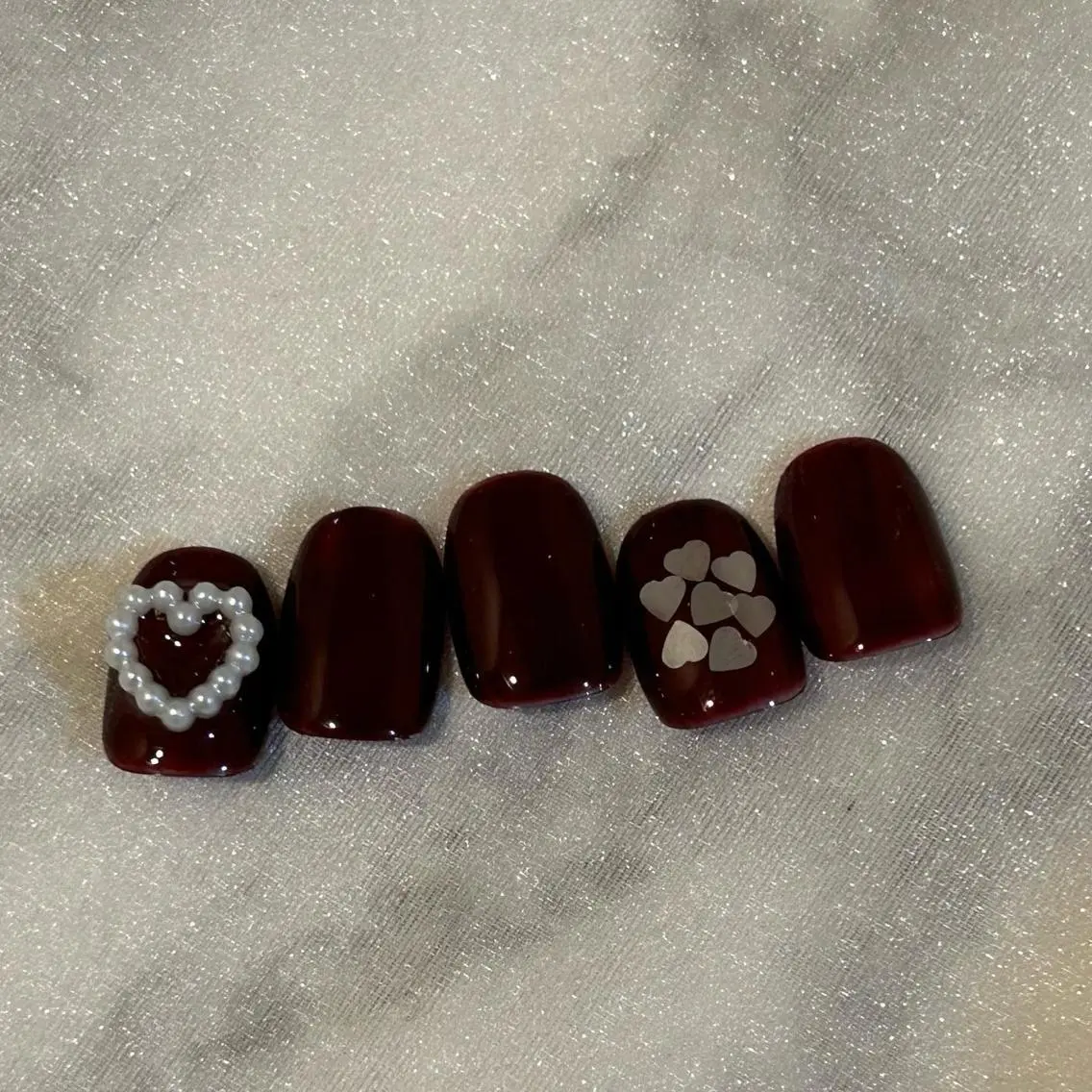 ネイル ボルドー フレンチネイル ガーリー ハート 韓国ネイル ハンドネイル ハンドケア lylynail YUUKAのネイルデザイン