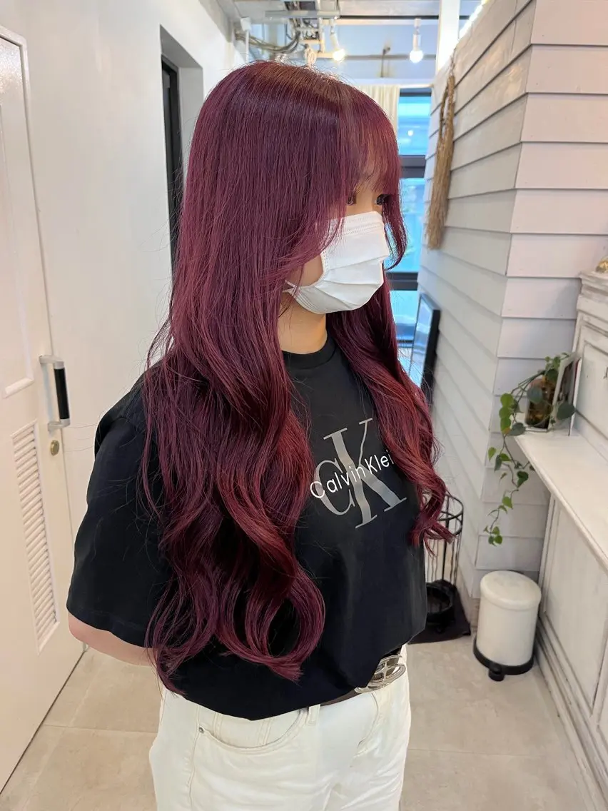 ロング カラー ピンクカラー カット ヘアカラー トリートメント jill by gisel 博多のヘアスタイル