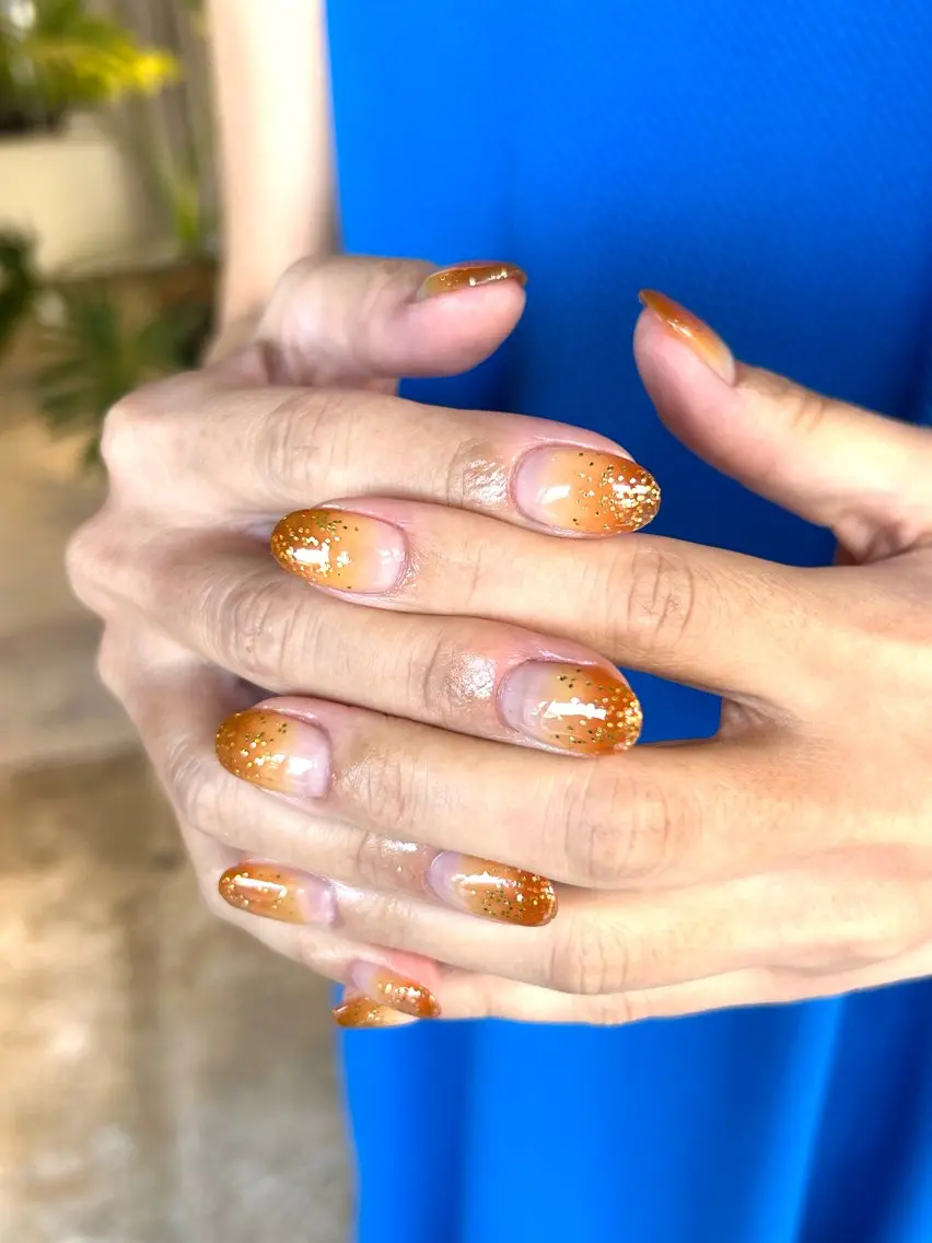 ネイル グラデーション ラメ(グリッター) ラメグラデーション オレンジ casetta namiのネイルデザイン
