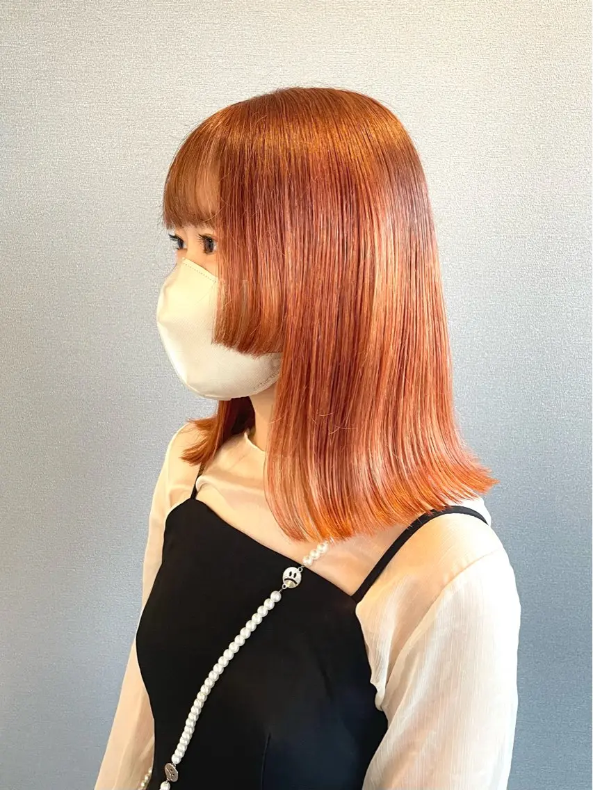 ミディアム カラー ハイトーンカラー ハイトーンオレンジ オレンジ 姫カット カット ヘアカラー トリートメント kitin 吉祥寺 山岸花のヘアスタイル