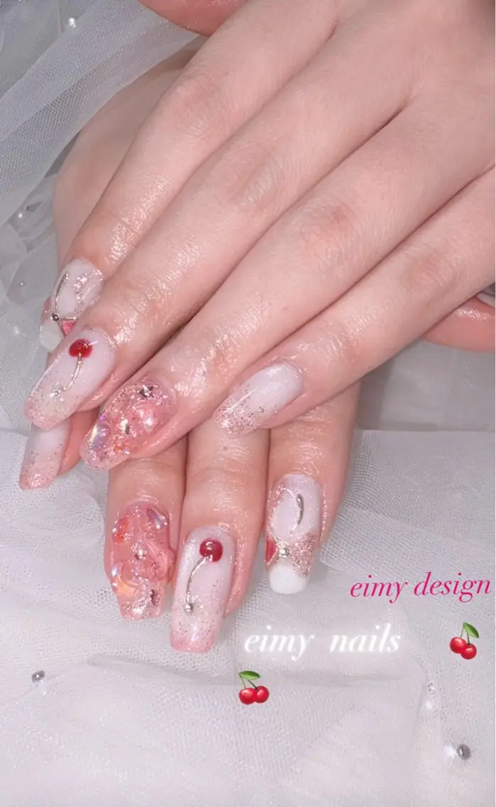 ネイル アートネイル ラメ(グリッター) マグネットネイル ワンカラーネイル リボン ハンドネイル eimy nails♡のネイルデザイン