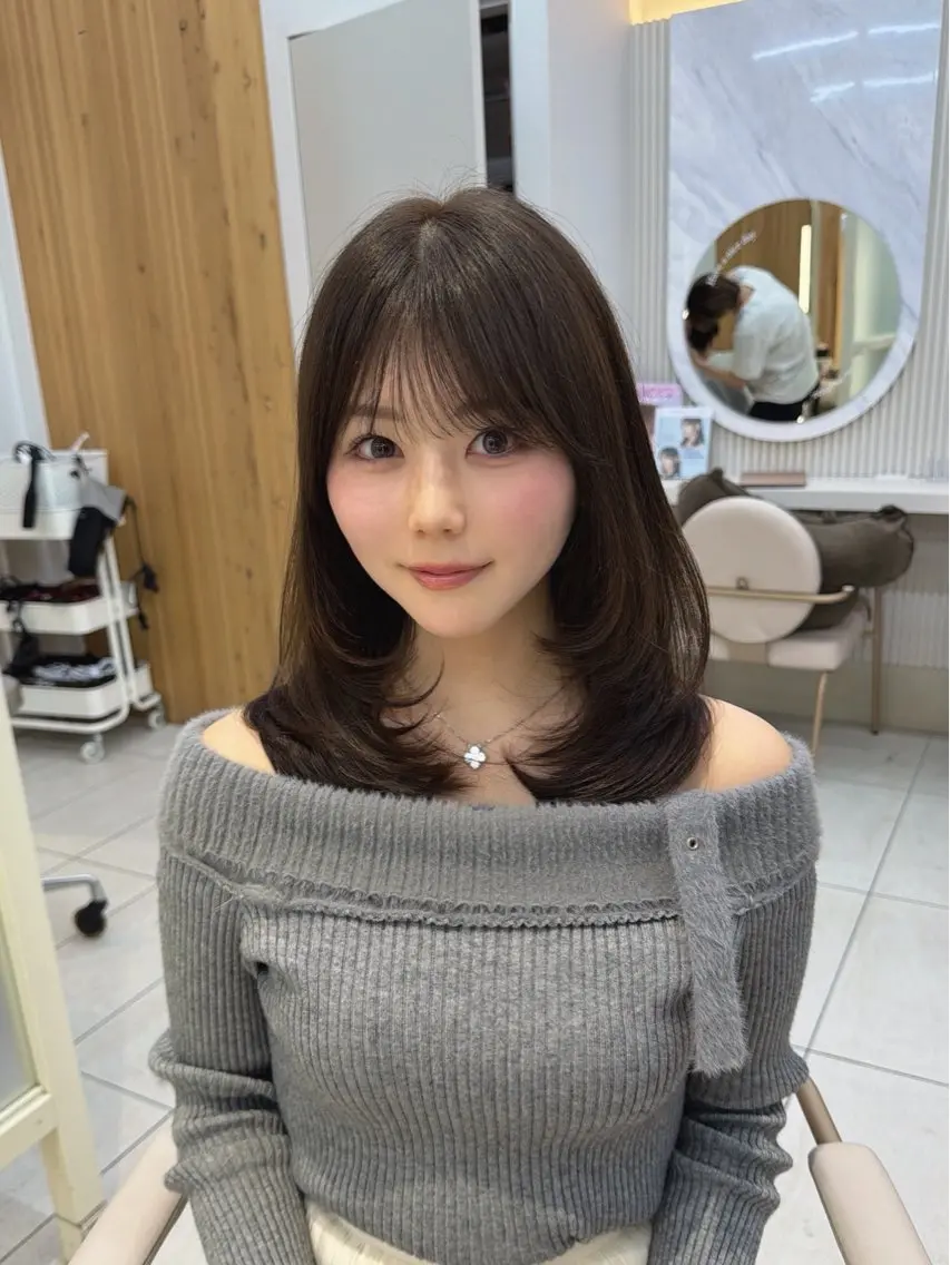 セミロング カット ヘアカラー トリートメント 顔周り/レイヤー /韓国ヘア/TAKUのヘアスタイル
