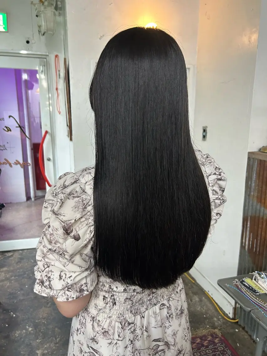ロング 酸性ストレート カット 縮毛矯正 maho/垢抜け パーマカラーのヘアスタイル