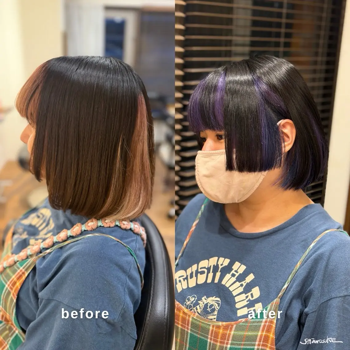 ショート カラー ブルーカラー インナーカラー パープルカラー 姫カット カット ヘアカラー トリートメント しんのすけ /モデルさん募集中のヘアスタイル