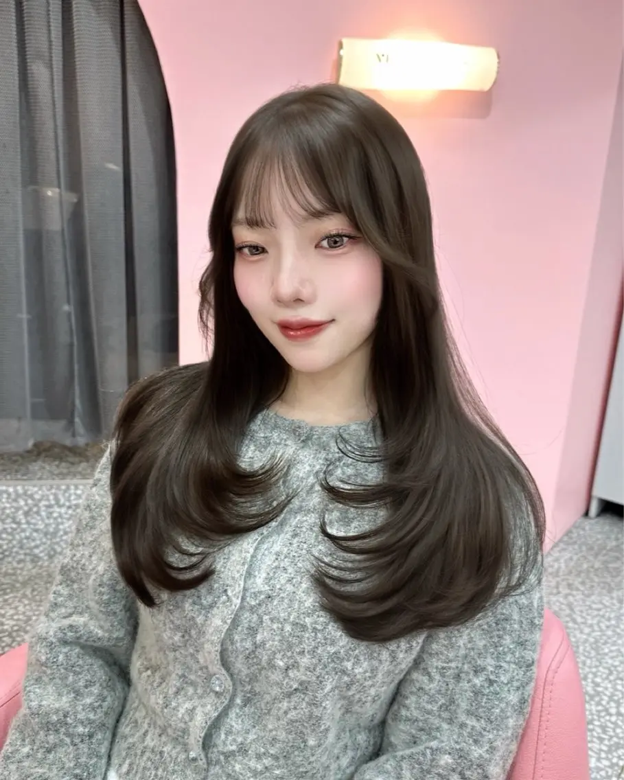 ロング 韓国風カラー 顔まわりレイヤー 顔周りカット 髪質改善 韓国風ヘア 透明感カラー♡ 原宿美容室¦Rinaのヘアスタイル