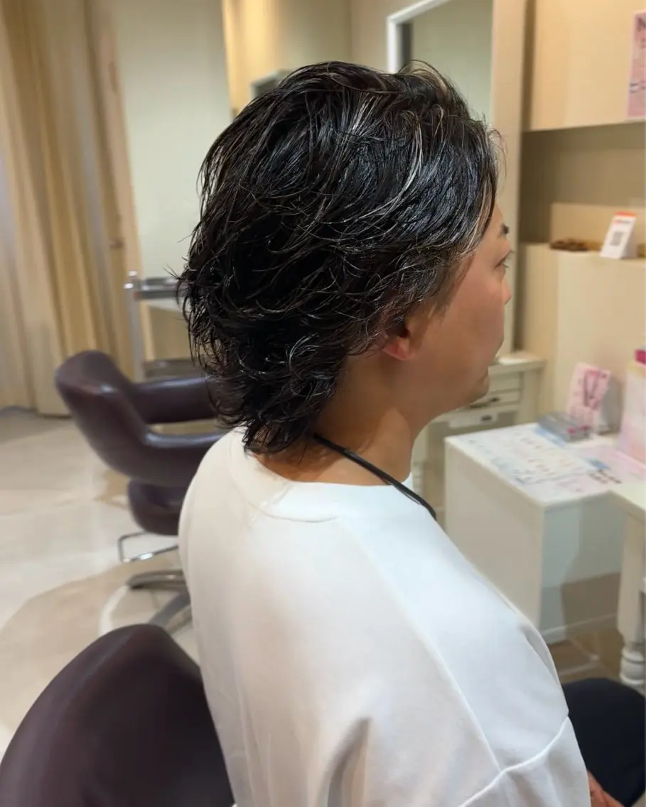 ミディアム パーマ メンズ ミディアムパーマ メンズパーマ カット パーマ トリートメント ヘアセット CAMUE代表 Masaのヘアスタイル