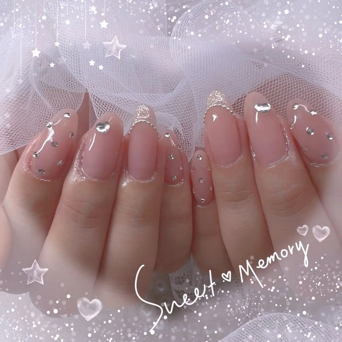 ネイル チークネイル フレンチネイル ガーリー ガラスフレンチ グラデーション ハンドネイル Chill Nailsalonのネイルデザイン