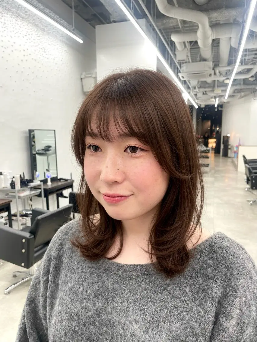 セミロング カラー パーマ カット ヘアカラー トリートメント 髪質改善/縮毛矯正/ 透明感🩵NANAのヘアスタイル
