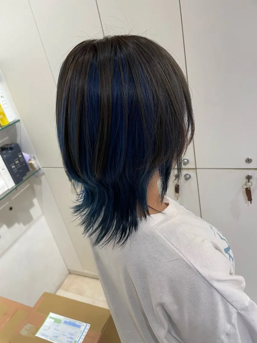 ミディアム カラー ブルーカラー ウルフカット カット ヘアカラー トリートメント ❁⃘ ち だ り さ ❁⃘のヘアスタイル