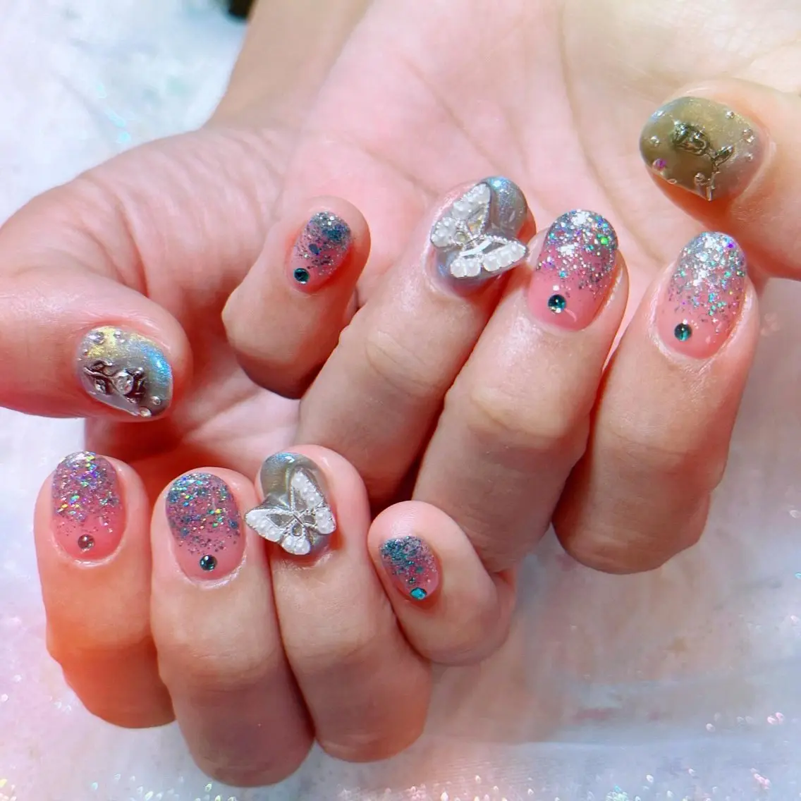 ネイル 水色 春ネイル RUI ☆のネイルデザイン