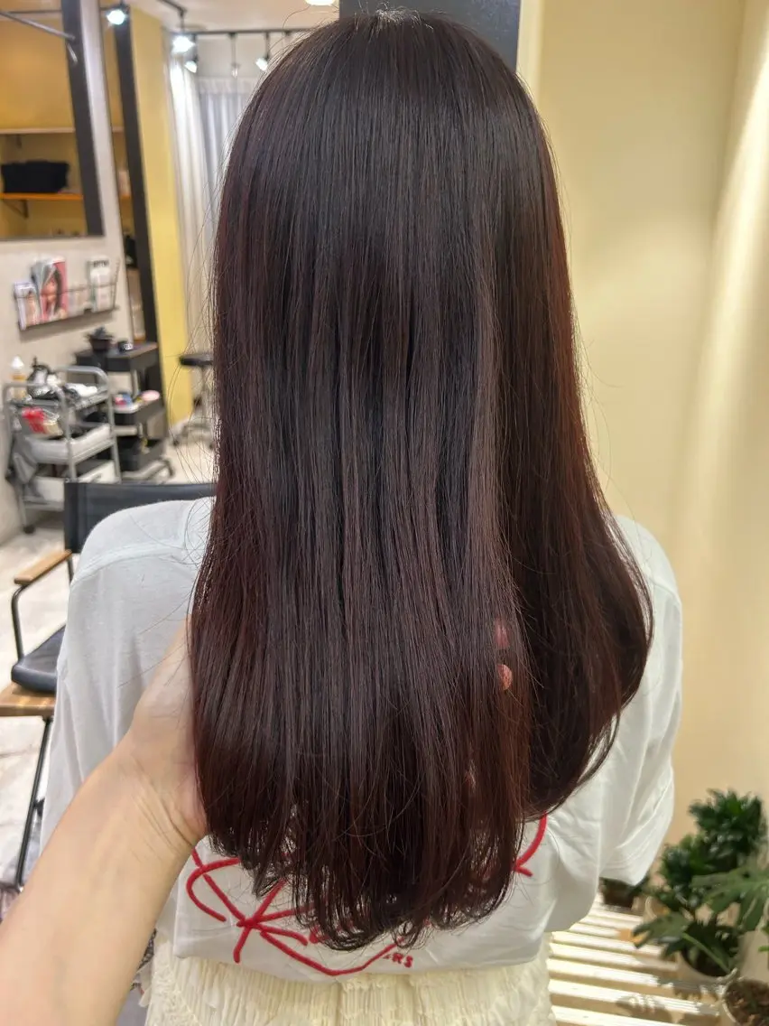 ロング カラー ピンクカラー レッドカラー カット ヘアカラー トリートメント hubhair レイヤー/透明感のヘアスタイル