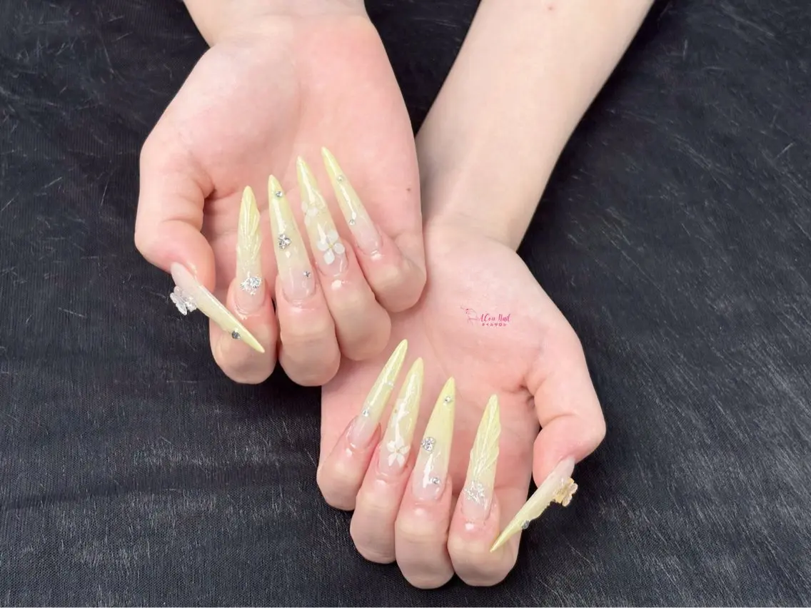 ネイル 桜ネイル 長さ出し フラワーネイル フレンチネイル ジェルネイル ハンドネイル ACon NailSalonのネイルデザイン