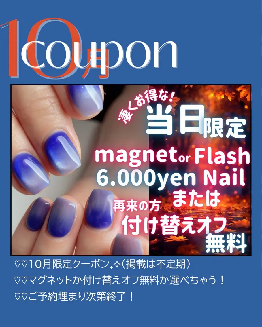 10/18.19日ご来店の方限定🍁マグネットネイルワンカラー💅🏻ご新規様ジェルoff無料の写真