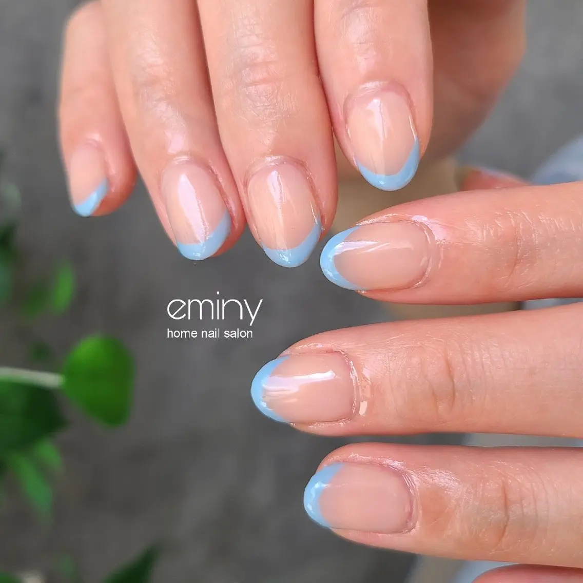 ネイル フレンチネイル ジェルネイル 韓国ネイル 水色 オフィスネイル ハンドネイル nail salon  eminyのネイルデザイン