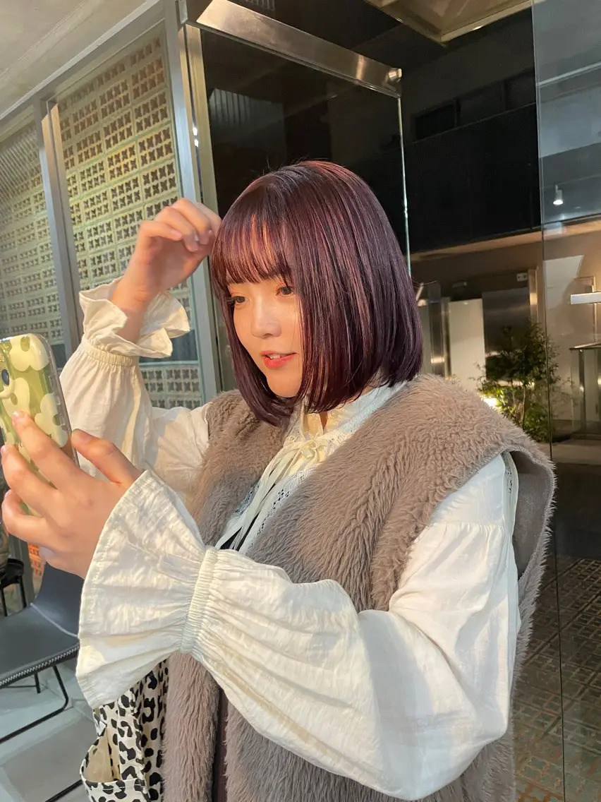 ミディアム カラー カット パーマ 表参道🌿赤み消し カラー/チナツのヘアスタイル