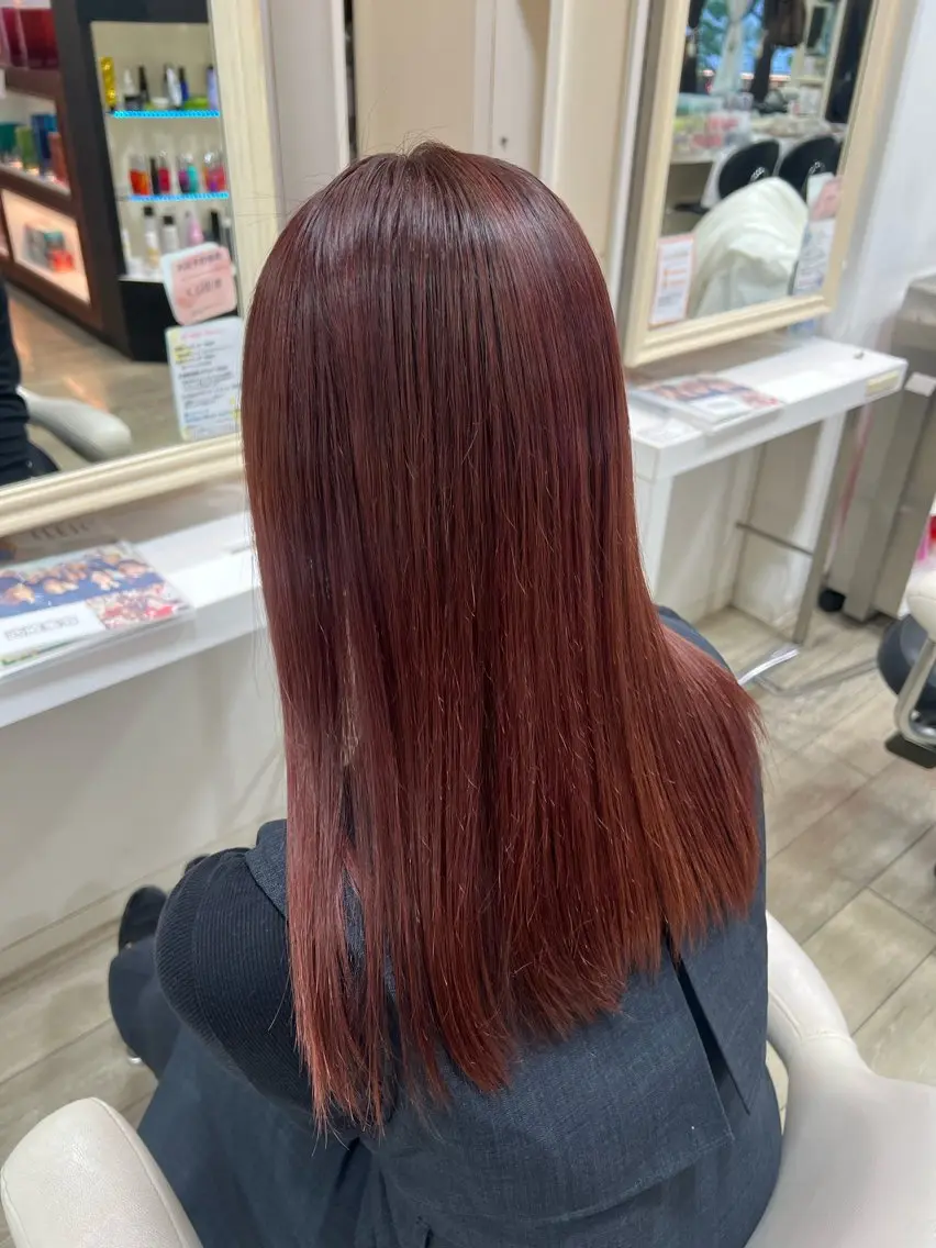 ロング カラー レッドカラー 宮田 かやののヘアスタイル