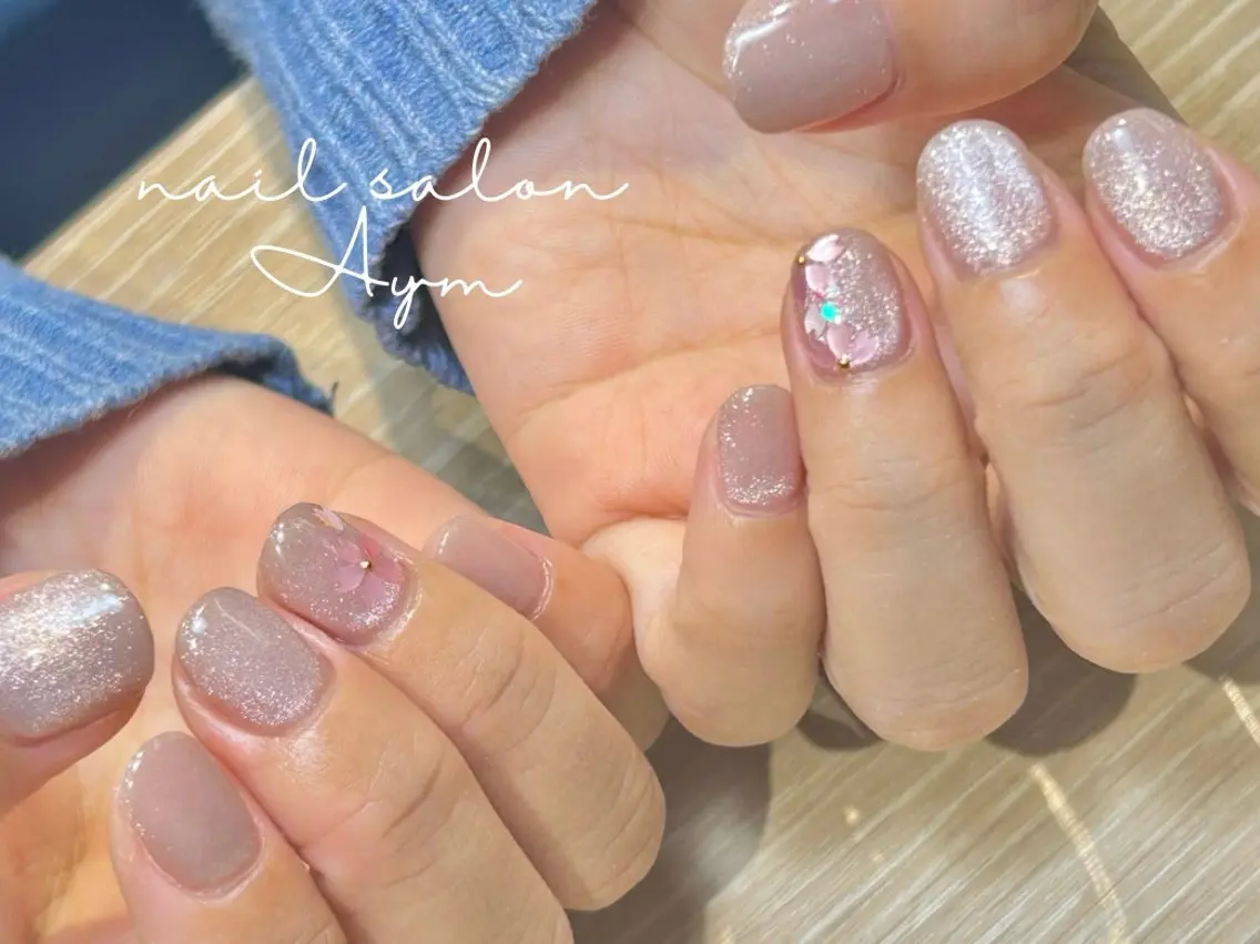 ネイル 桜ネイル マグネットネイル 春ネイル nail salon Aymのネイルデザイン