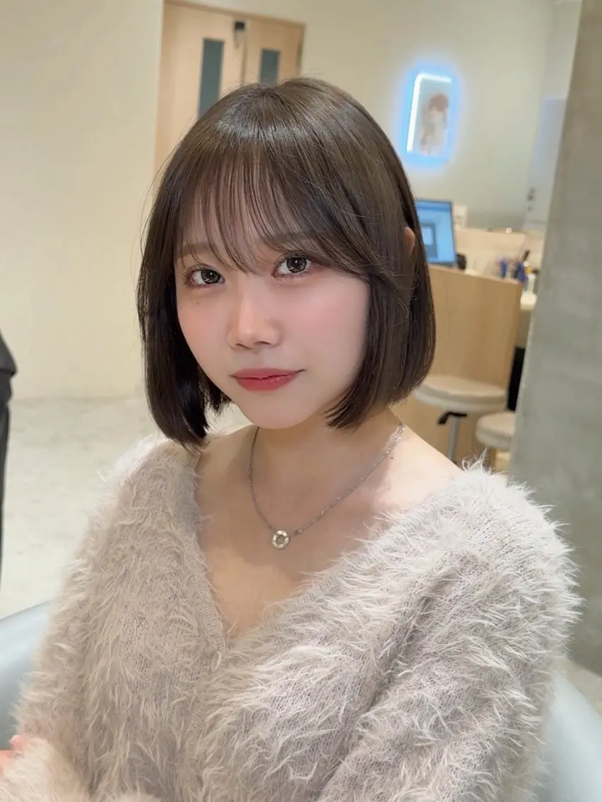 ミディアム カット ヘアカラー トリートメント けいし🐬ボブ 美髪縮毛矯正のヘアスタイル