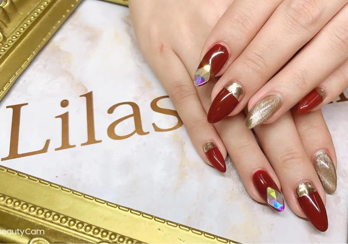 ネイル ボルドー ジェルネイル ハードジェル ロングネイル マグネットネイル Lilas Nailのネイルデザイン