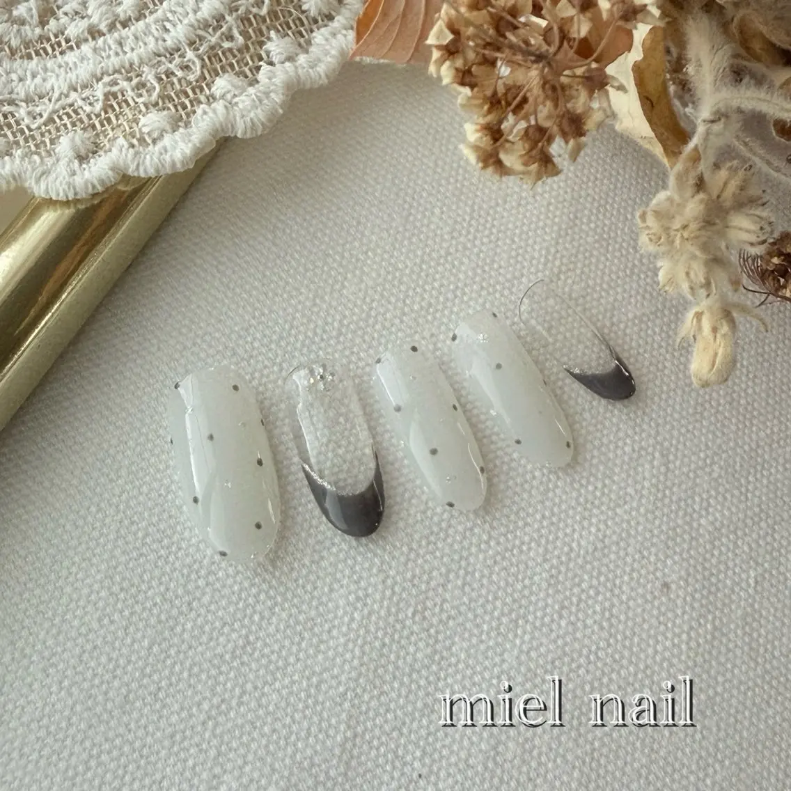 ネイル ドット フレンチネイル ハンドネイル miel nailのネイルデザイン