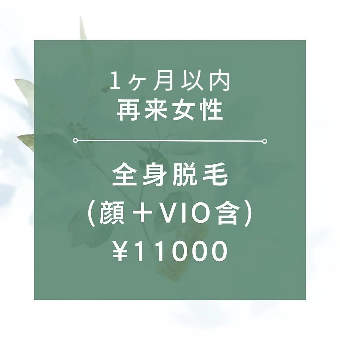 【1ヶ月以内再来女性★☆全身脱毛(全顔+VIO含)¥11000☆★90分の写真