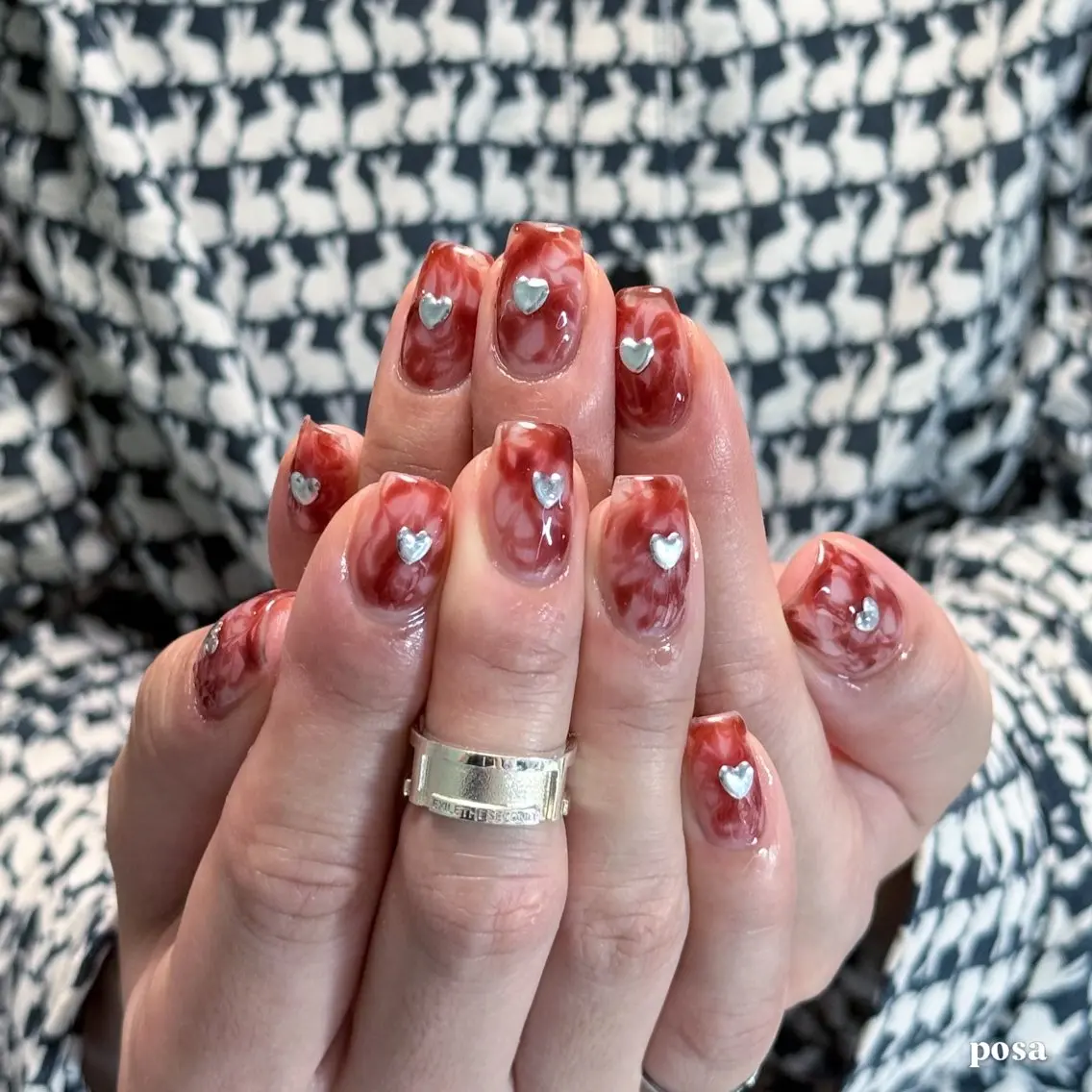 ネイル ハート 赤色 シンプルネイル ハンドネイル posa nail モエミのネイルデザイン