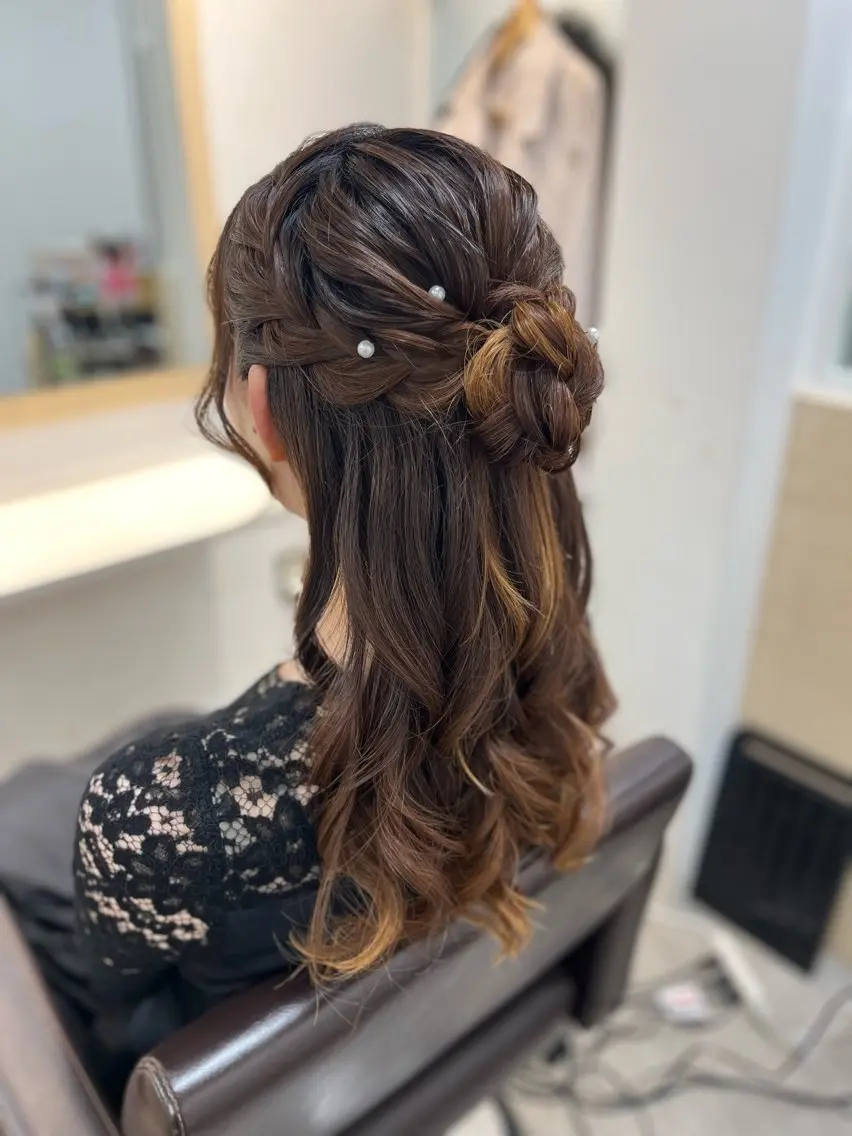ヘアアレンジ ハーフアップ お団子ヘア 似合わせヘアメイク 💐オダギリチアキのヘアスタイル
