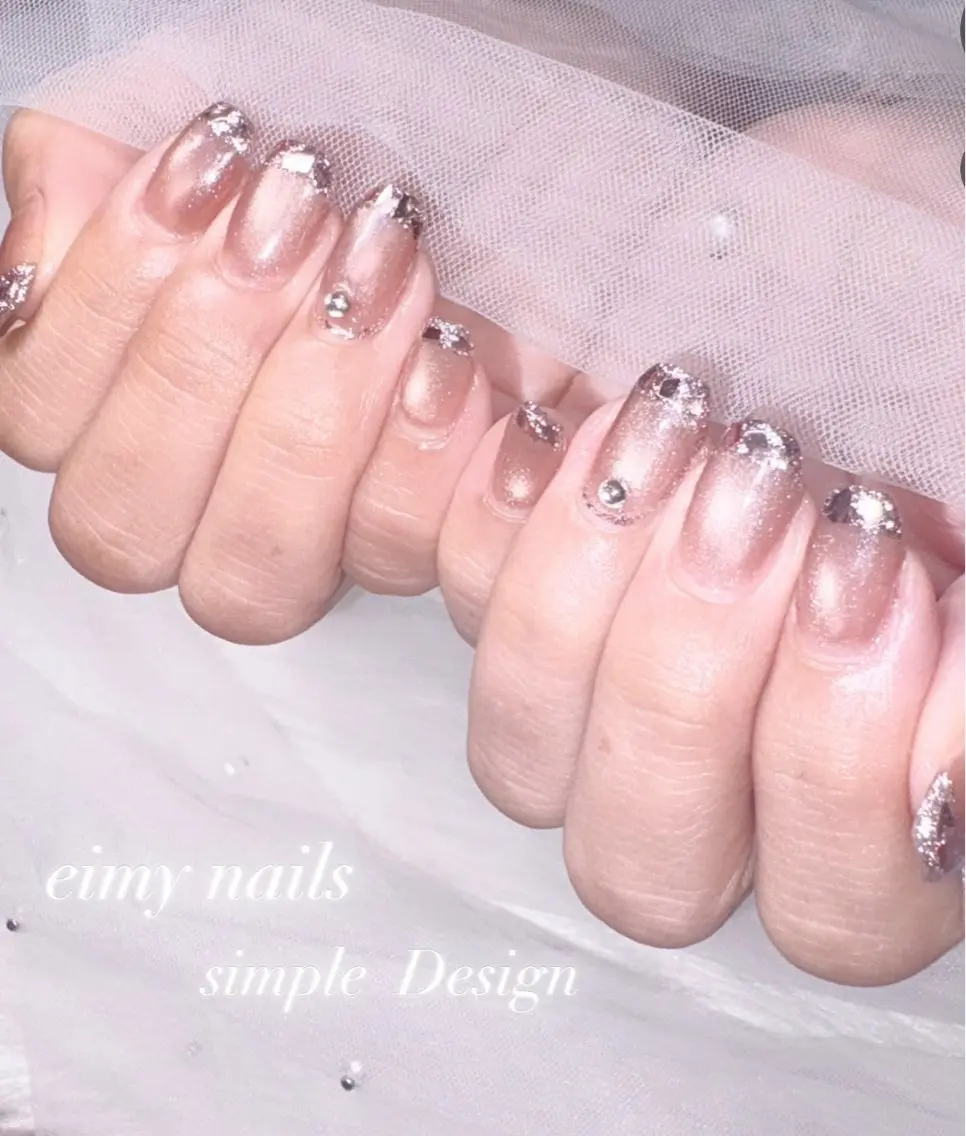 ネイル フレンチネイル ガラスフレンチ ラメ(グリッター) マグネットネイル シンプルネイル ハンドネイル eimy nails♡のネイルデザイン