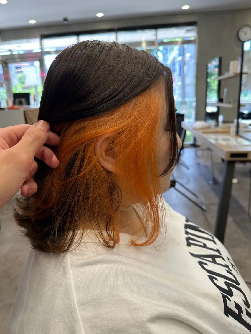 ミディアム カラー ブリーチ オレンジ ヘアカラー トリートメント yu-kiハイトーン /ブリーチ無しカラーのヘアスタイル