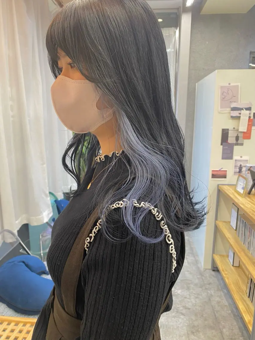 ロング カラー アッシュ ブリーチ ブルーカラー ケアブリーチ ハイトーンカラー ヘアカラー パーマ/ケアブリーチ /博多/YOSUKEのヘアスタイル