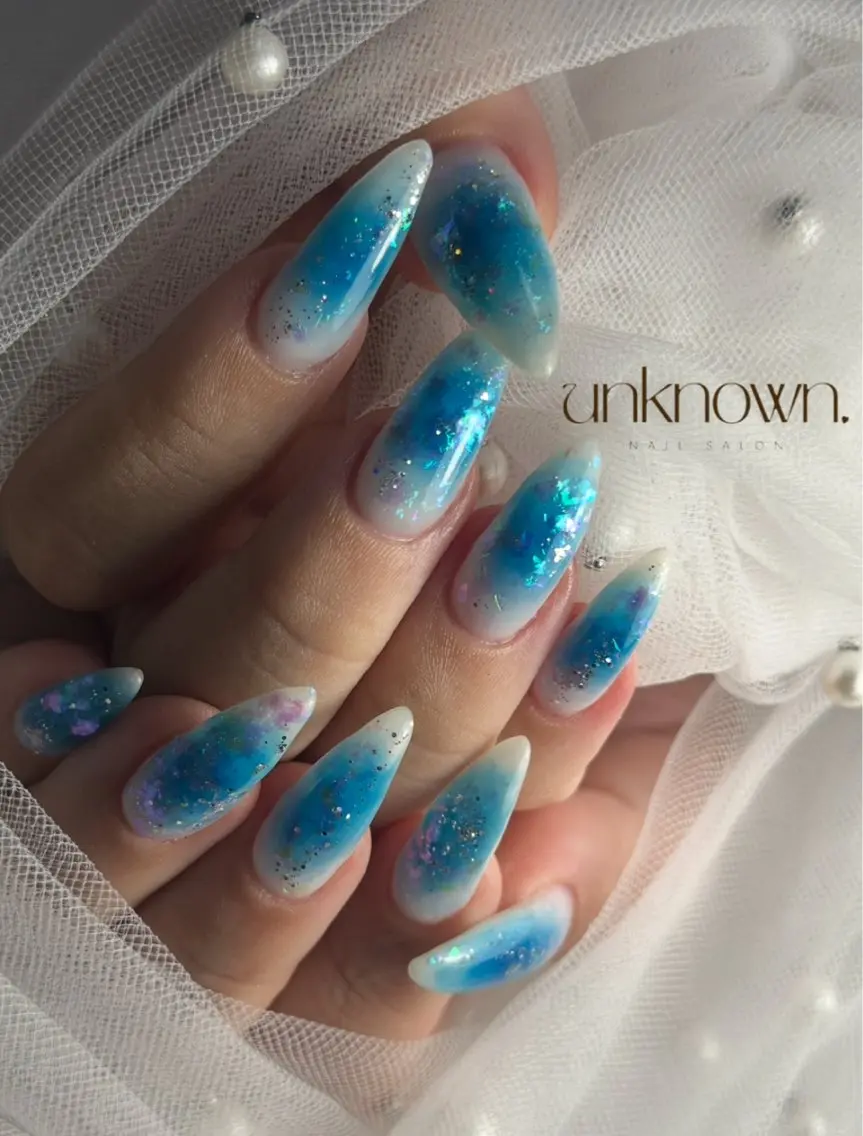 ネイル ブルー チークネイル ハンドネイル NAiL SALON unknown.のネイルデザイン
