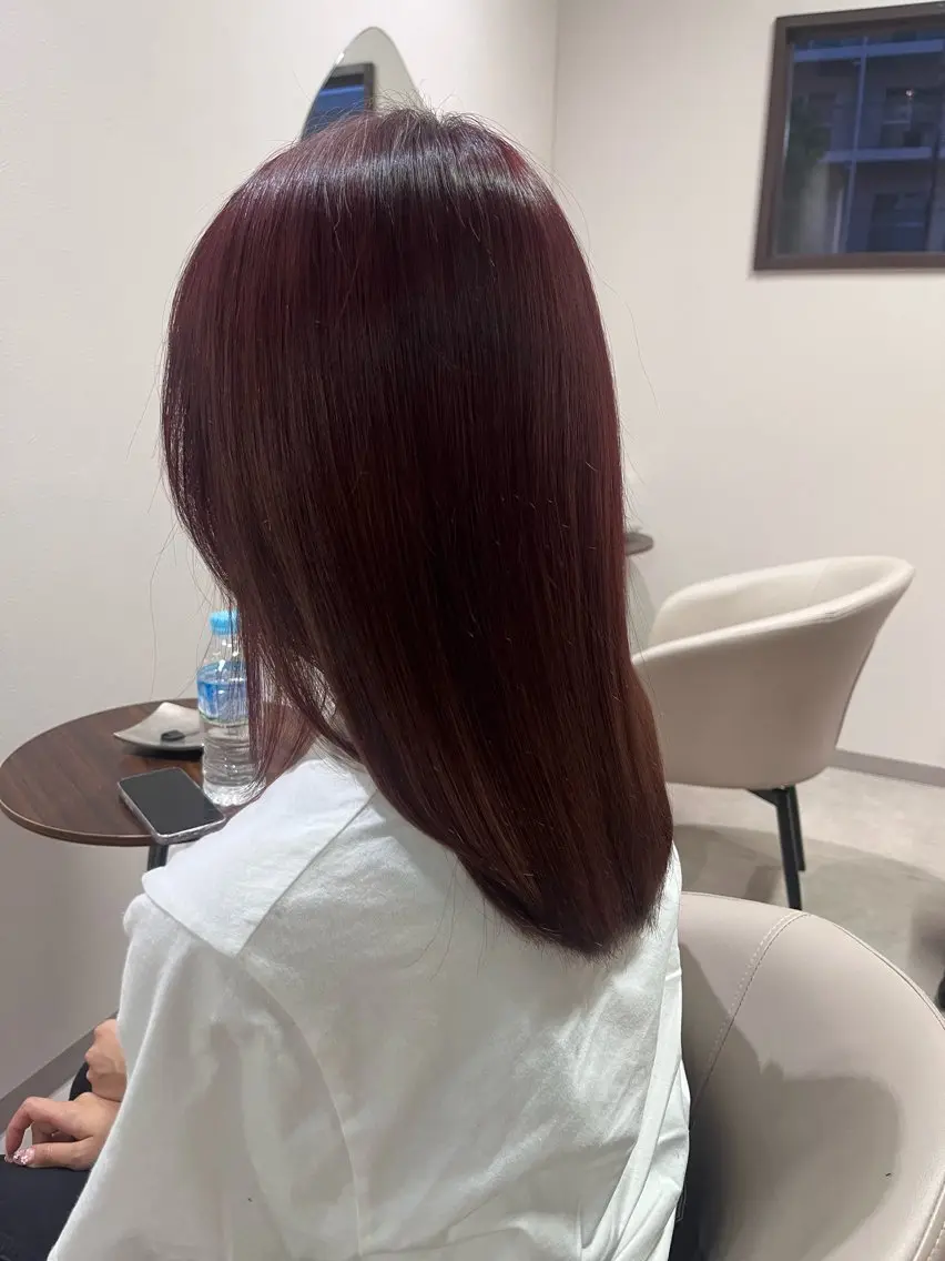 セミロング カラー ボルドーカラー 友 美海のヘアスタイル