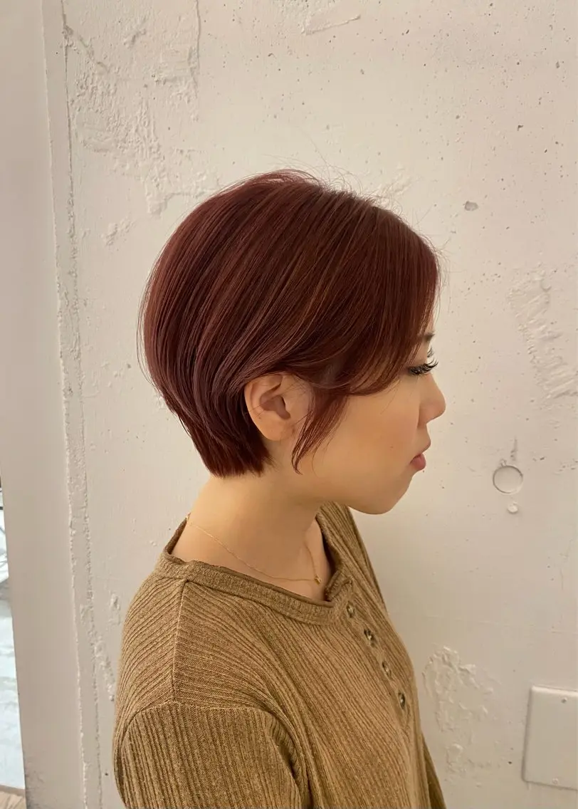 ショート カラー ブリーチ ピンクカラー ショートヘア 関 桃萌果のヘアスタイル
