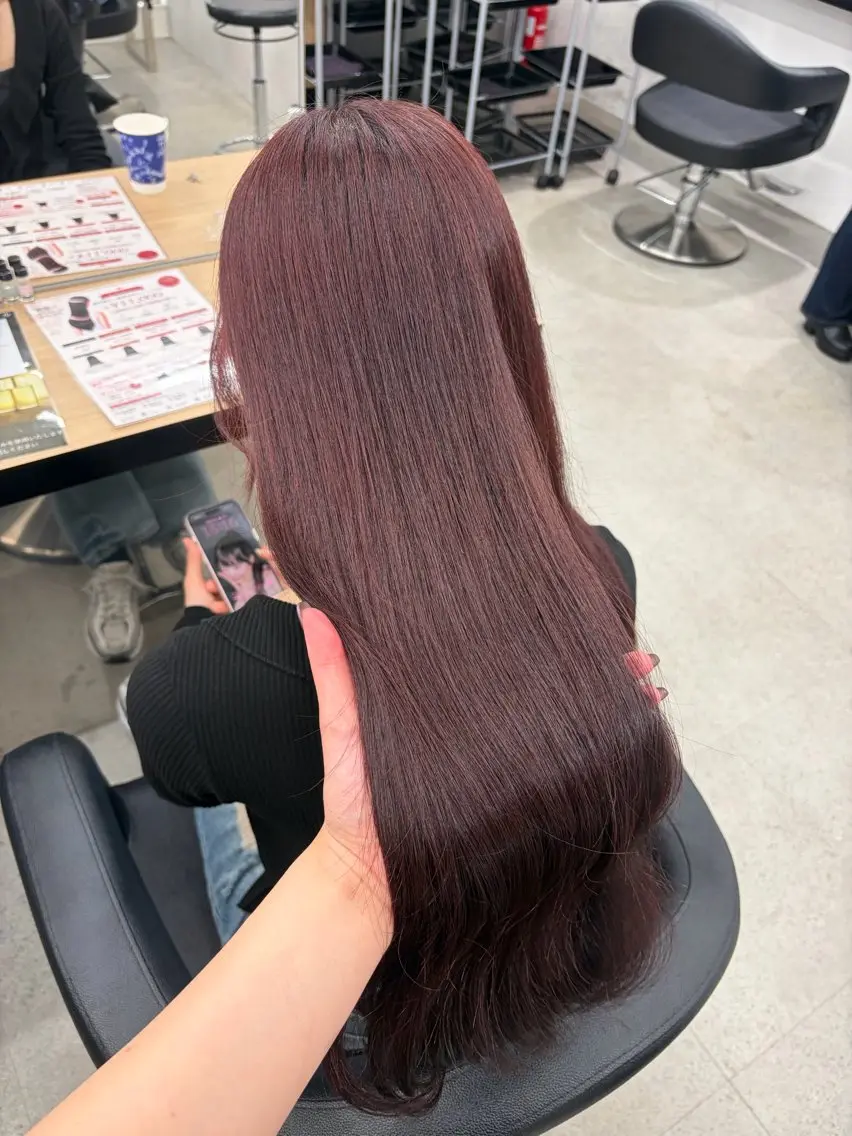 ロング カラー ブリーチ 髪質改善 トリートメント ヘアカラー トリートメント 💗愛され暖色💗 ピンク/レッド💗のヘアスタイル
