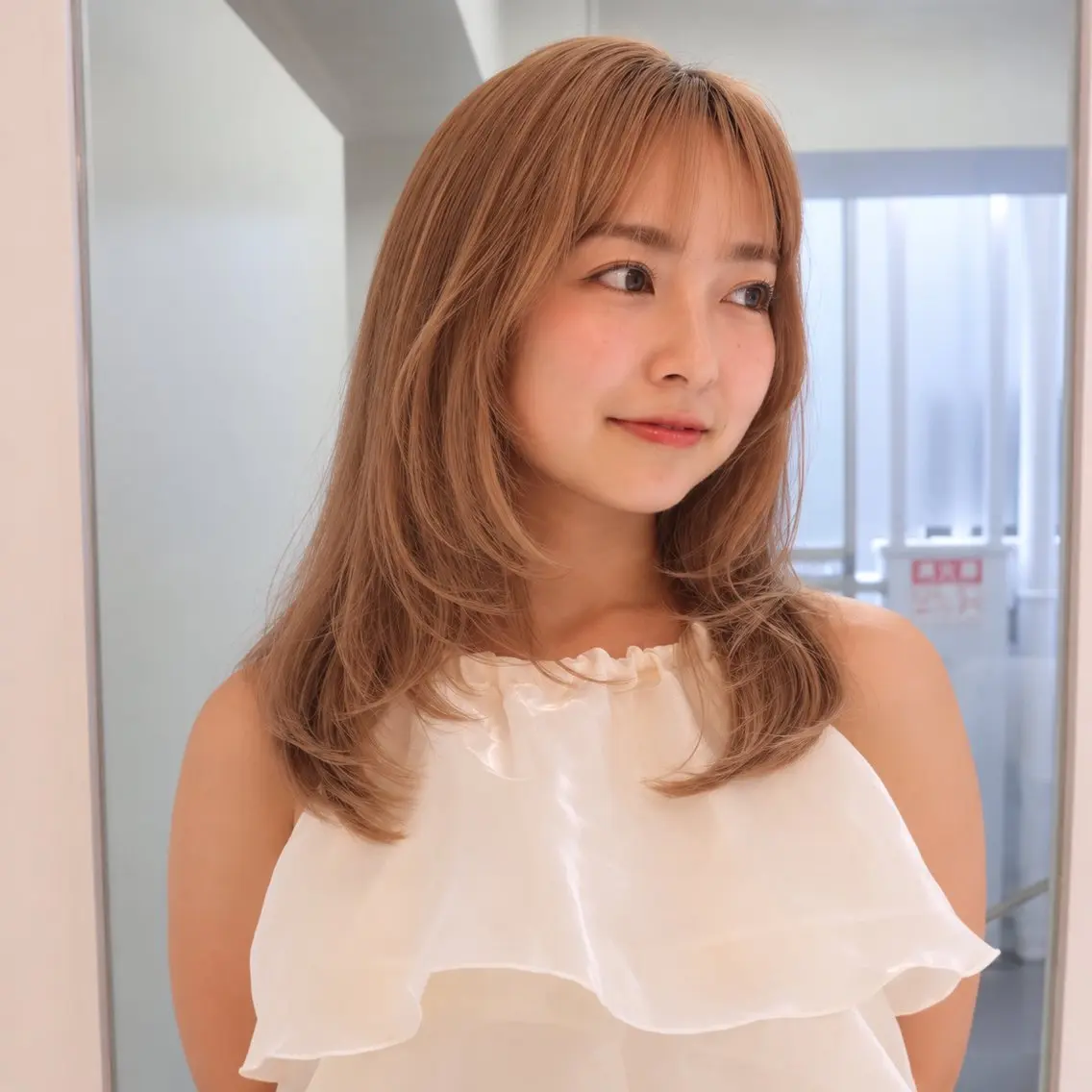 ミディアム カット ヘアカラー トリートメント 阿倍野/髪質改善 /縮毛矯正/坪田幸広のヘアスタイル