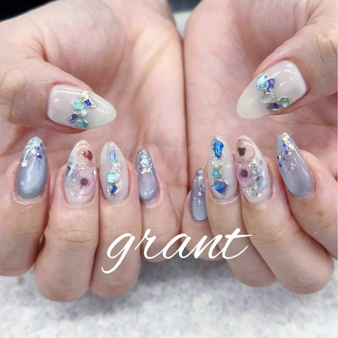 ネイル 長さ出し フラワーネイル ハンドネイル nailsalon grantのネイルデザイン