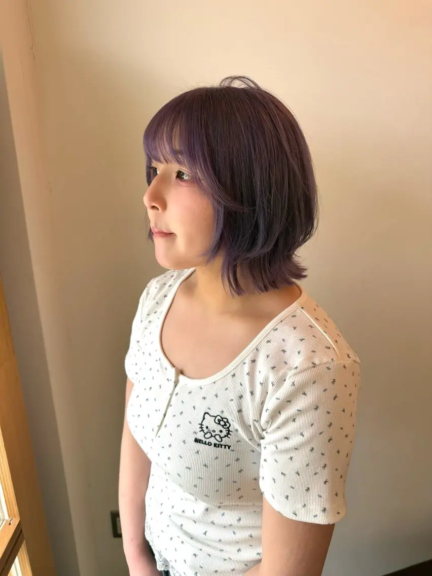 ミディアム カラー ボブレイヤー グレージュ ラベンダーカラー ラベンダーグレージュ ラベンダーグレー カット ヘアカラー WATANABE MISAKIのヘアスタイル
