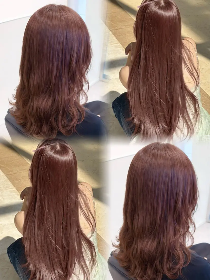 セミロング カラー ブリーチ ボルドーカラー 透明感カラー ダブルカラー ブリーチなしカラー 天野 利咲のヘアスタイル