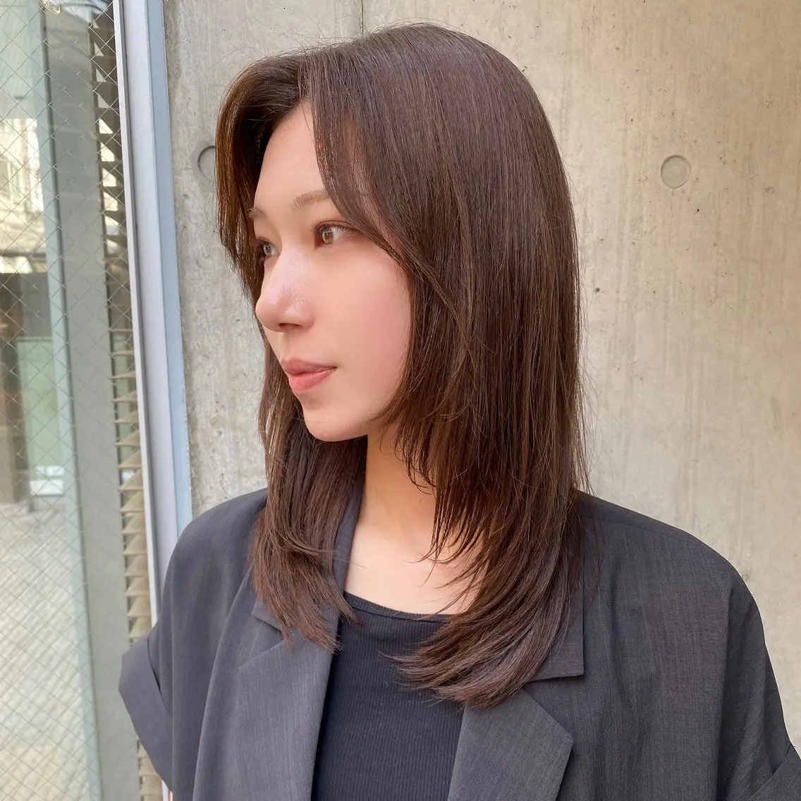 セミロング カラー 顔周りカット レイヤーカット 小顔カット 似合わせレイヤー/ ケアパーマ/高倉のヘアスタイル
