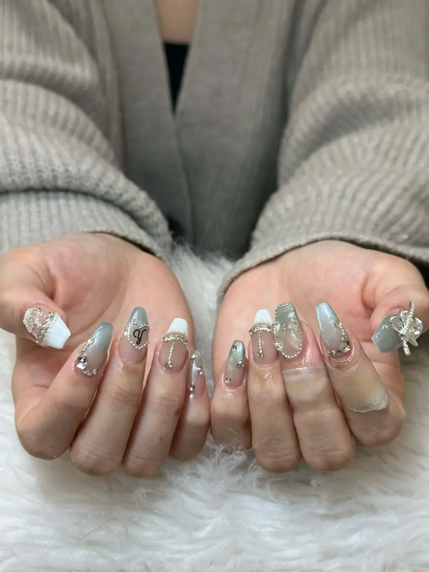 ネイル フレンチネイル ジェルネイル ガーリー 韓国ネイル ロングネイル ハンドネイル NieNail Nezukoのネイルデザイン