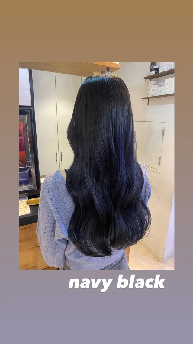 ロング カラー 黒髪 ブルーカラー ブルーブラック scene. haraのヘアスタイル