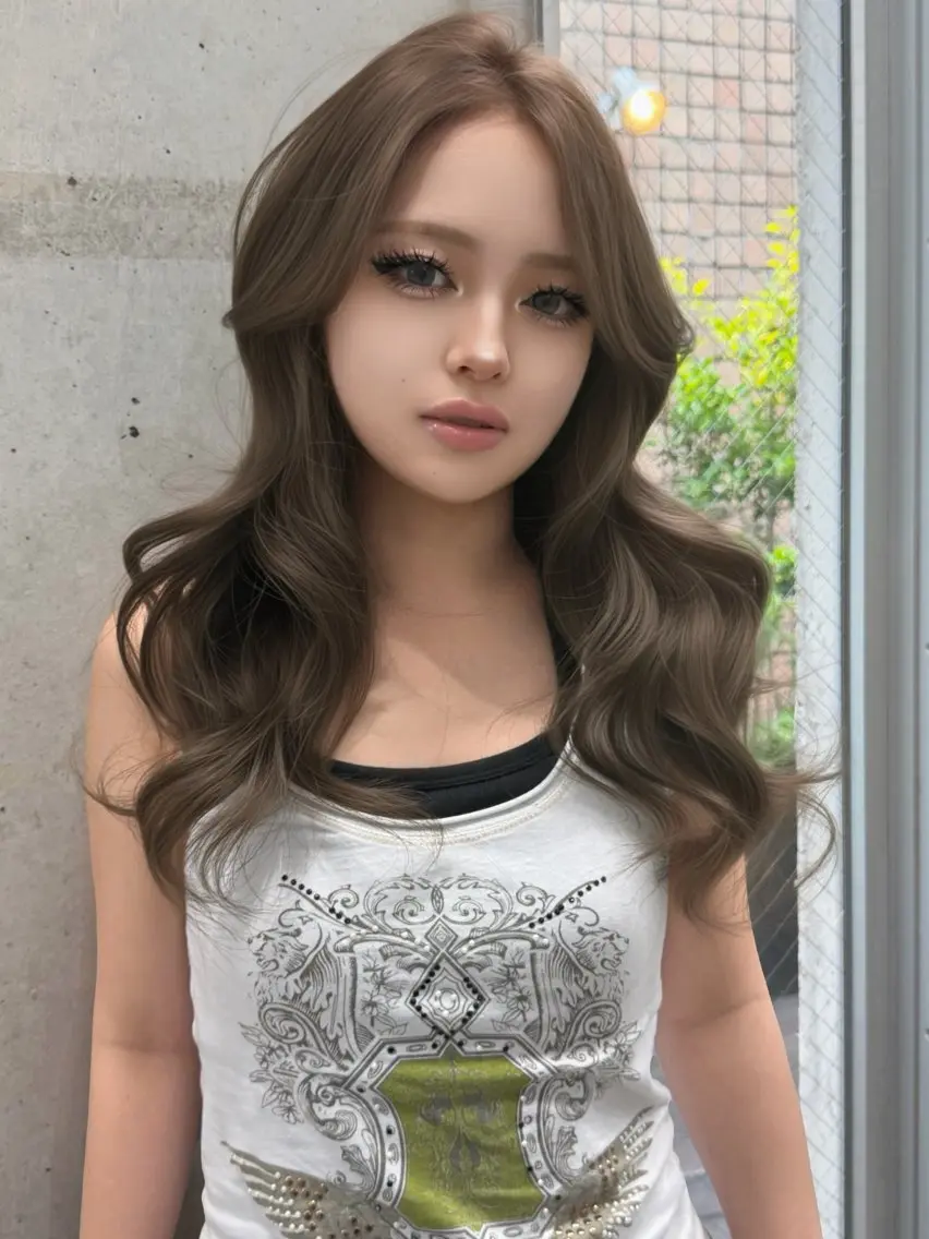 ロング ヘアカラー トリートメント 韓国ヘア💖ワンホン ブリーチなしWカラーのヘアスタイル