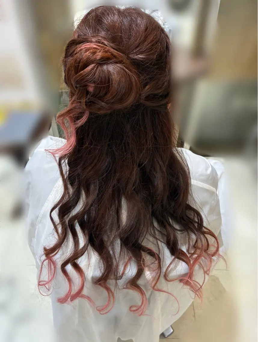 ロング ヘアアレンジ ハーフアップ ロング 三原 慶/モデル募集 上本町駅直結✨割引中のヘアスタイル