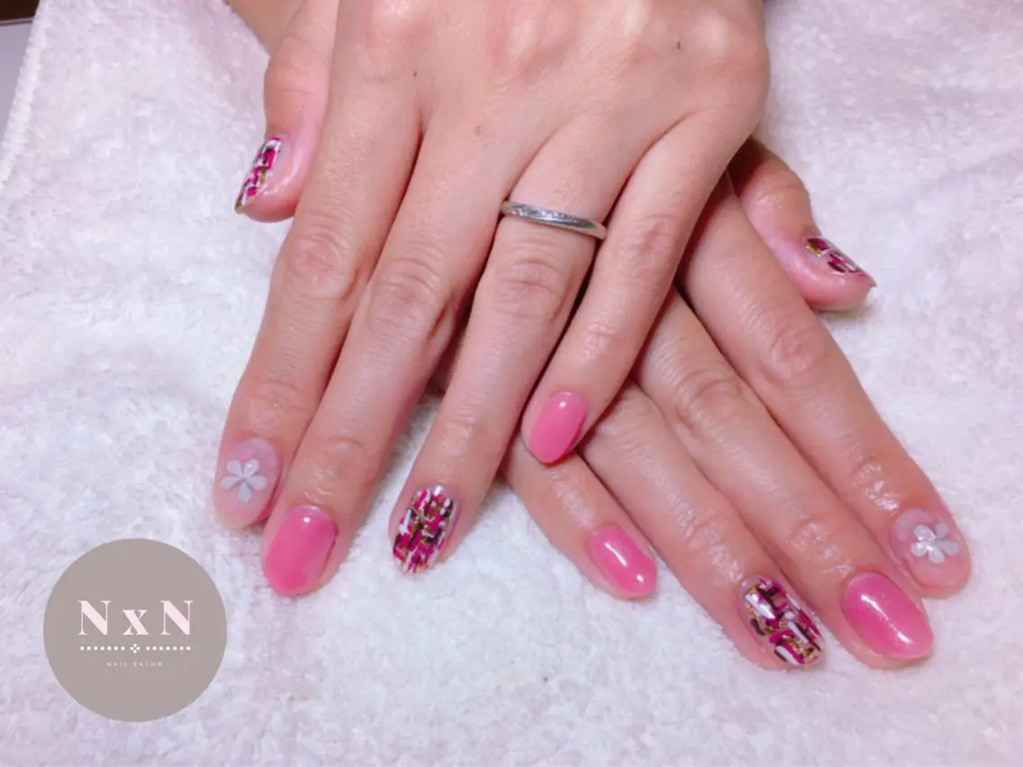 ネイル ピンク ツイードネイル ハンドネイル nail salon N×Nのネイルデザイン