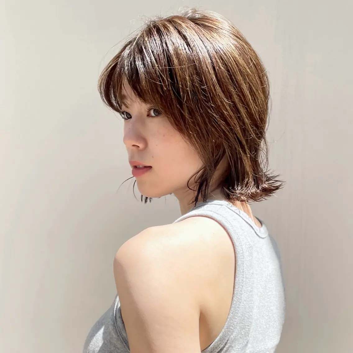 ミディアム カラー ボブレイヤー ボブ くびれヘア レイヤーカット 外ハネヘア matka白髪ぼかし 大人ヘア/KEIKOのヘアスタイル