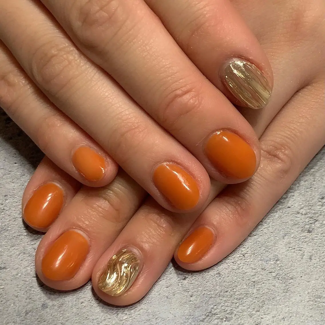 ネイル ミラーネイル オレンジ 春ネイル ❃YUMEMI ❃のネイルデザイン