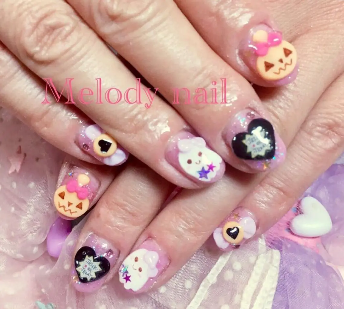 ネイル ハロウィン スカルプネイル Melody nailのネイルデザイン