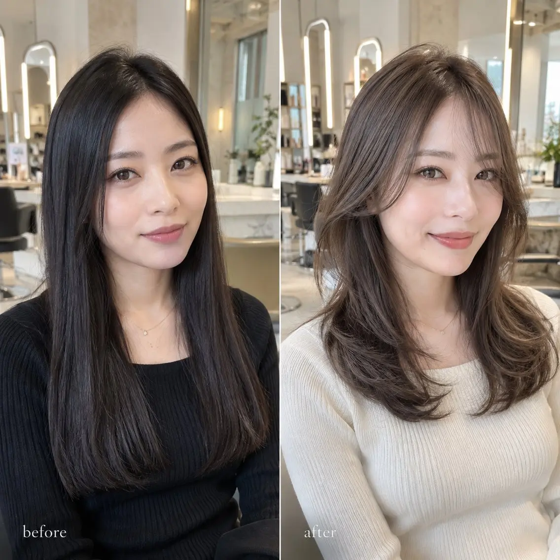 ミディアム カラー 透明感カラー レイヤーカット 顔周りレイヤー/透明 感カラー/難波雄雅のヘアスタイル