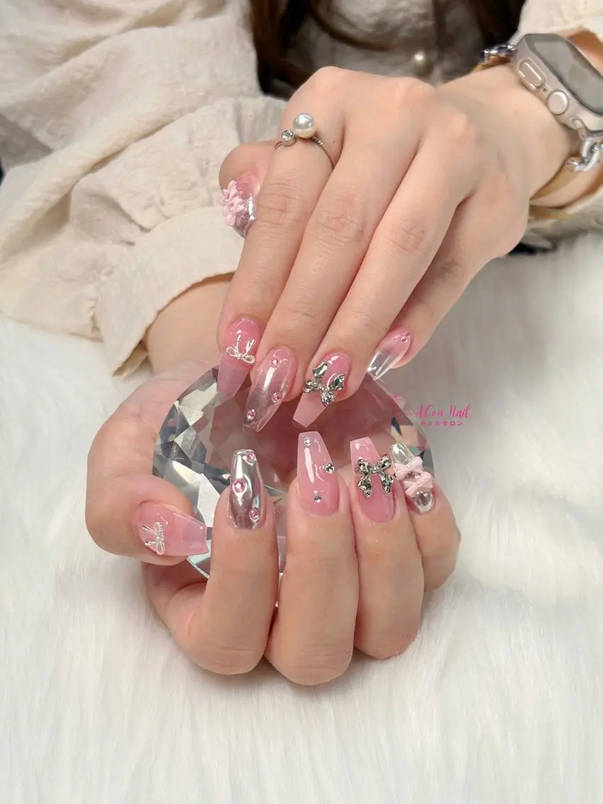 ネイル 桜ネイル 長さ出し フラワーネイル フレンチネイル ジェルネイル ハンドネイル ACon NailSalonのネイルデザイン