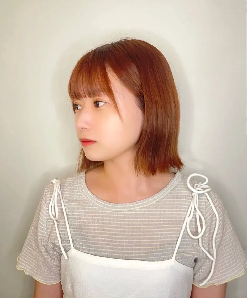 ショート カラー ブラウンカラー オレンジ オレンジブラウン トリートメント 韓国ナチュラル・ ベージュ/落合夏希のヘアスタイル